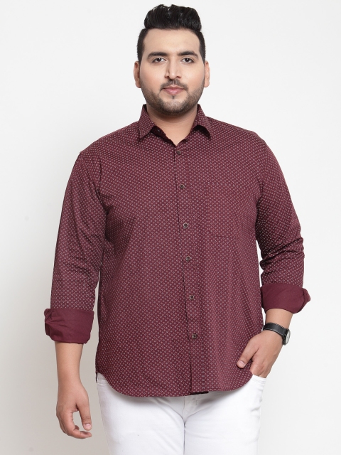 

plusS Men Maroon Regular Fit Printed Casual Shirt