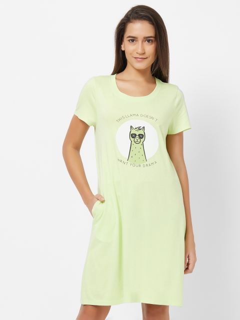 

Soie Women's Lime Green Printed Sleep Shirts NT-98