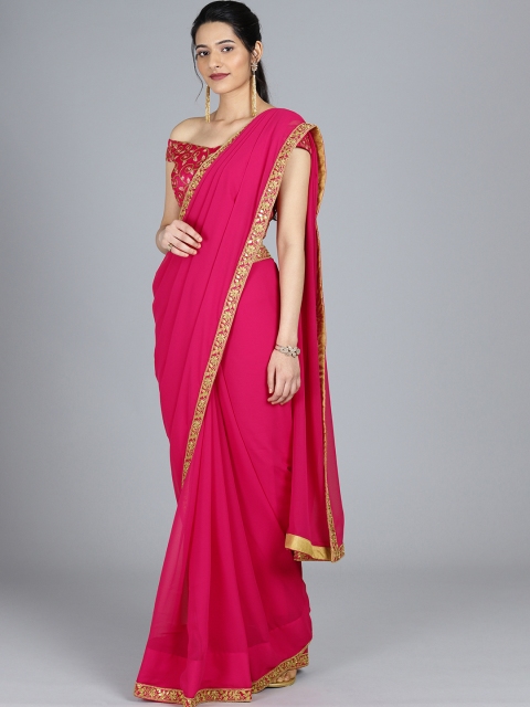 

Bollywood Vogue Pink Solid Poly Georgette Saree