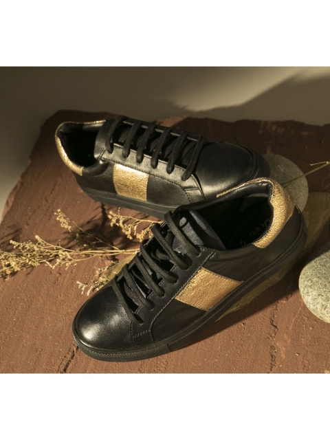 

Saint G Women Black & Gold-Toned Leather Sneakers