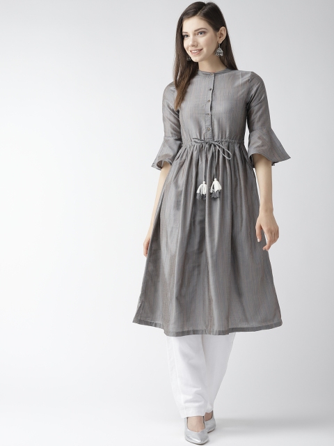 

Hubberholme Women Grey Striped A-Line Kurta
