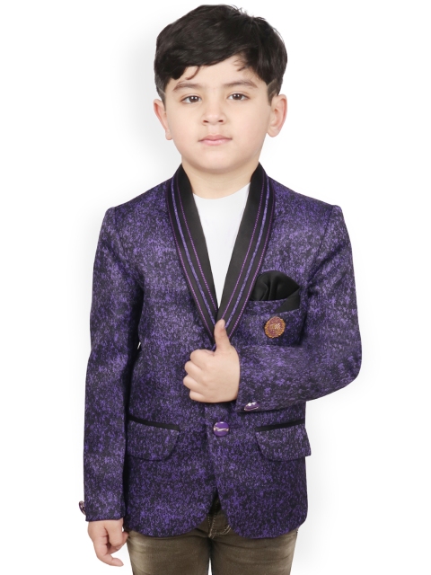 

SG YUVRAJ Boys Purple Self-Design Regular-Fit Tuxedo Blazer