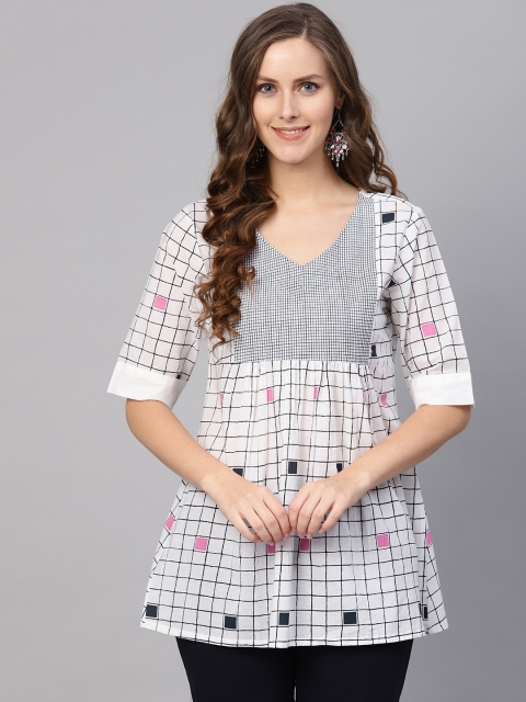 

Varanga White & Black Checked A-Line Tunic