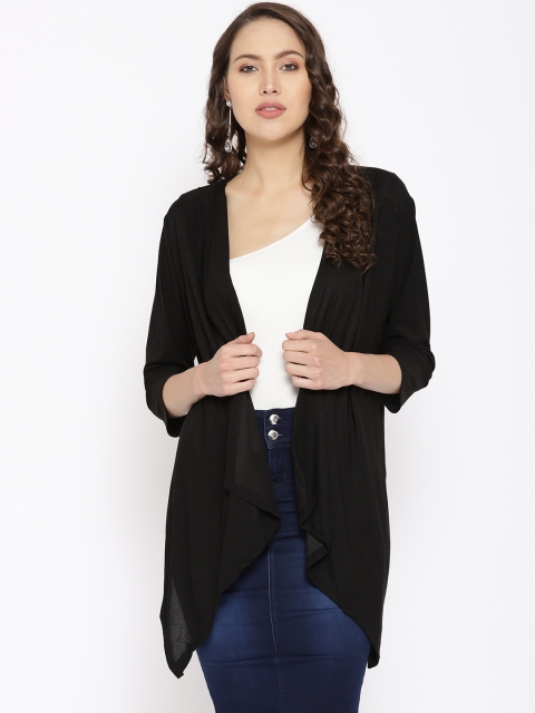 

Purple Feather Women Black Styled Back Solid Waterfall Shrug