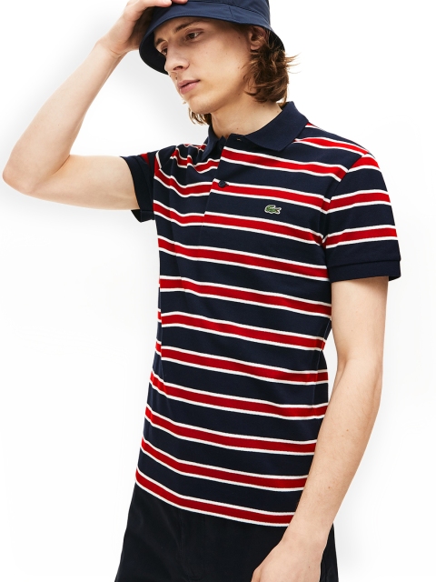 

Lacoste Men Blue & Red Striped Polo Collar T-shirt