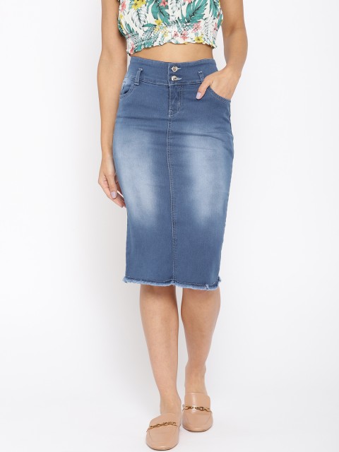 

Purple Feather Women Blue Washed Denim Pencil Skirt