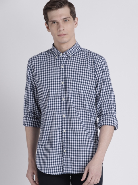 

GAP Men's Checked Lived-In Stretch Poplin Shirt, Navy blue