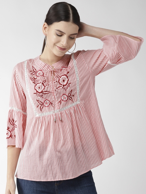 

Antheaa Women Pink & White Striped Top