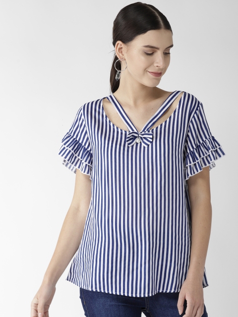 

Antheaa Women Navy Blue & White Striped A-Line Top