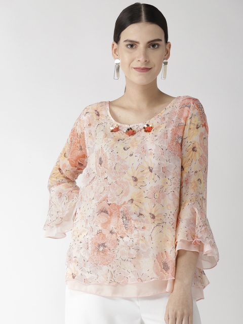 

Antheaa Women Peach-Coloured & White Printed Layered A-Line Top