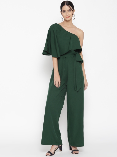 

sassystripes Women Green One Shoulder Solid Layered Basic Jumpsuit