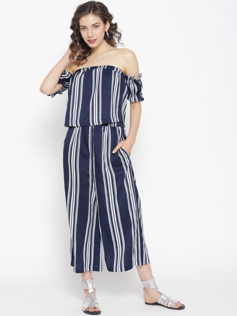 

sassystripes Women Navy Blue & White Striped Top with Trousers