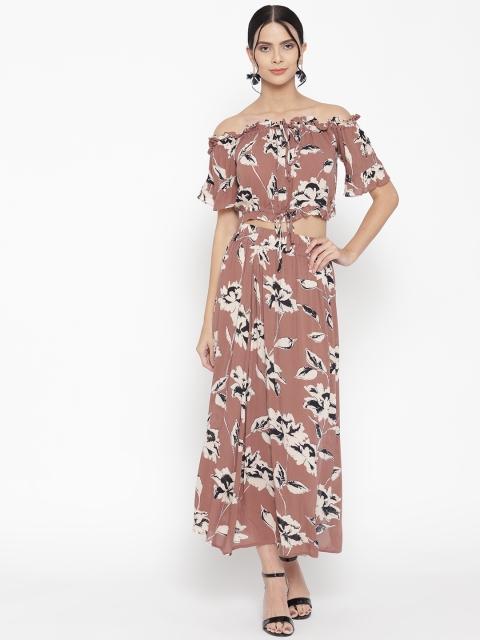 

sassystripes Women Brown & Cream-Coloured Printed Two-Piece Dress