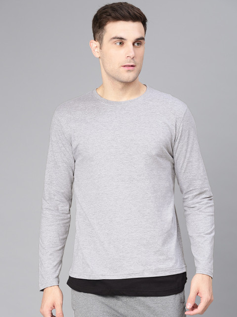 

Maniac Men Grey Melange Solid Round Neck T-shirt