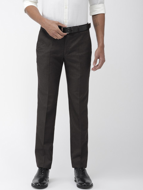 

Park Avenue Men Brown & Black Super Slim Fit Checked Formal Trousers