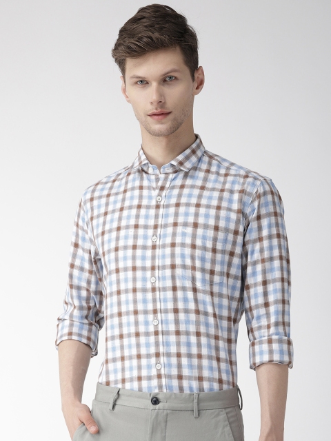 

Park Avenue Men Off-White & Blue Slim Fit Checked Smart Casual Shirt