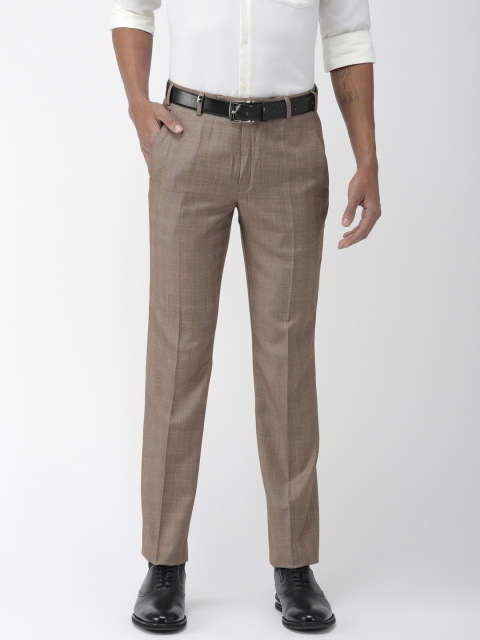 

Park Avenue Men Super Beige & Blue Super Slim Fit Checked Formal Trousers