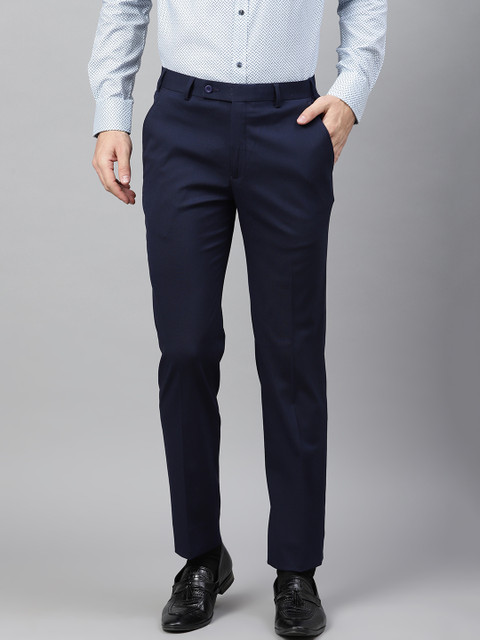 

Park Avenue Men Navy Blue Super Slim Fit Solid Formal Trousers