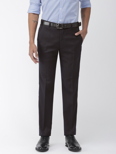 

Park Avenue Men Navy Blue Super Slim Fit Self Design Formal Trousers