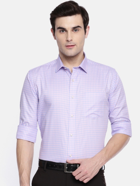 

Park Avenue Men Blue & Peach-Coloured Regular Fit Checked Formal Shirt