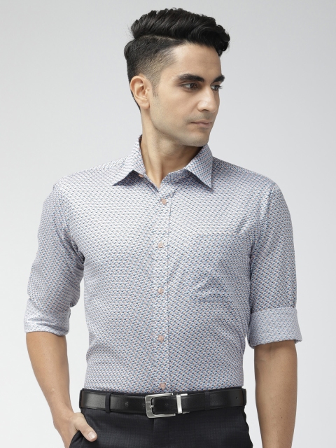 

Raymond Men White & Teal Blue Slim Fit Printed Formal Shirt