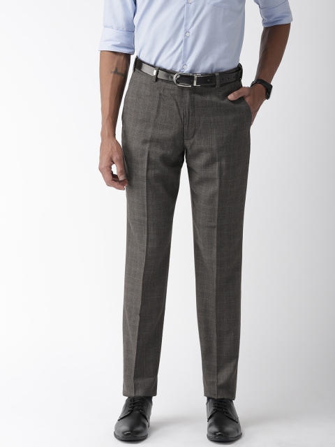

Park Avenue Men Grey Smart Slim Fit Checked Regular Trousers