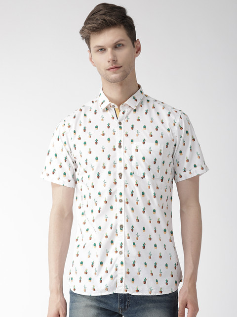 

Park Avenue Men White Slim Fit Printed Casual Shirt
