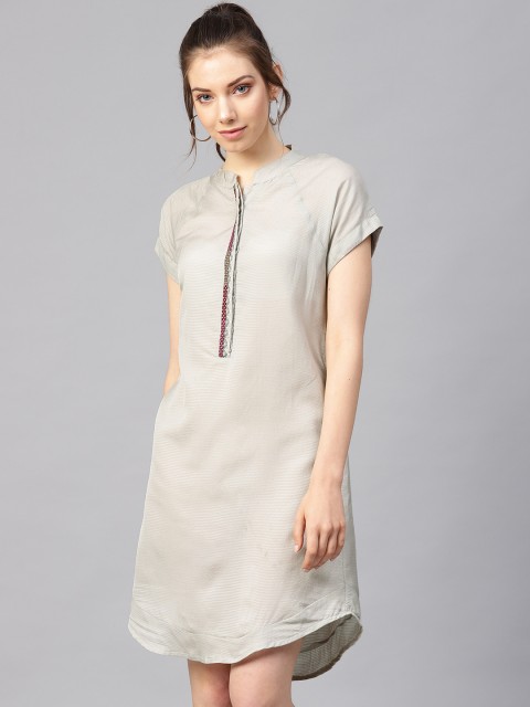 

I AM FOR YOU Women Grey Self Design A-Line Dress