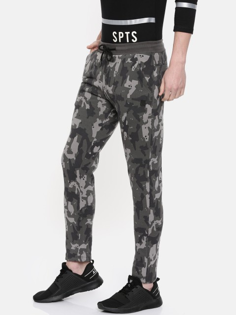 

Proline Active Men Grey & Olive Green Camouflage Printed Slim Fit Track Pants