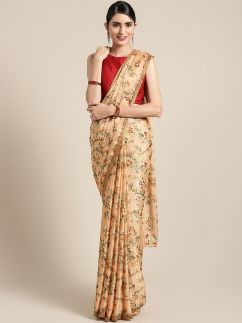 

Tikhi Imli Peach-Coloured & Green Printed Saree