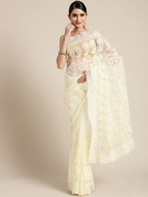

Tikhi Imli Off-White Net Embroidered Saree