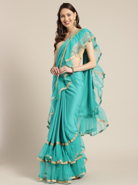 

Tikhi Imli Blue Solid Ruffle Saree