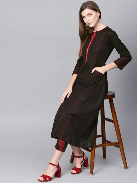 

PINKSKY Women Black & Maroon Solid Kurta with Trousers