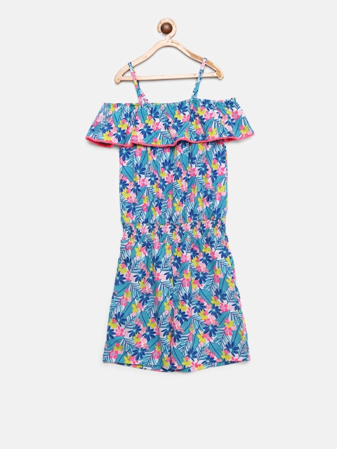 

Natilene Girls Blue & Yellow Floral Print Off Shoulder Playsuit