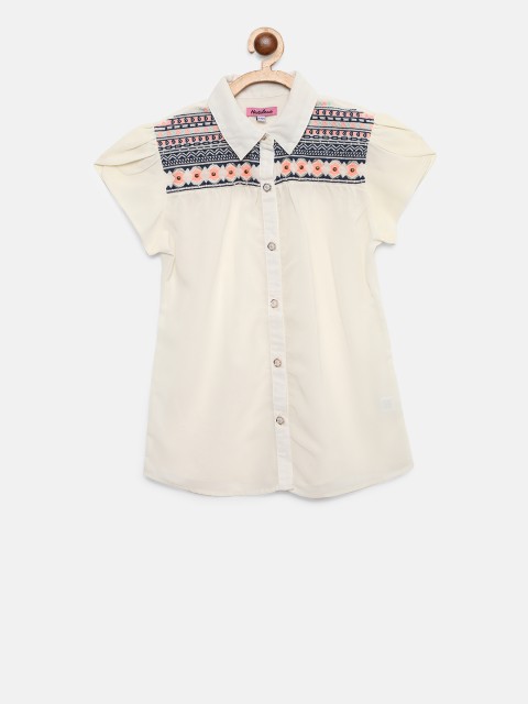 

Natilene Girls Off-White Regular Fit Semi-Sheer Solid Casual Shirt