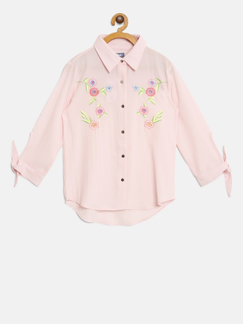 

Natilene Girls Pink Regular Fit Embroidered Detail Casual Shirt