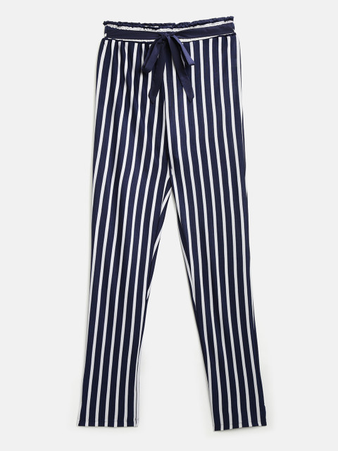 

Natilene Girls Navy & White Regular Fit Striped Trousers, Navy blue