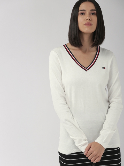 

Tommy Hilfiger Women White Solid Pullover Sweater