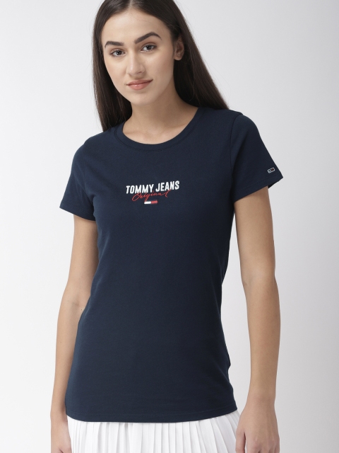 

Tommy Hilfiger Women Navy Blue & White Printed Round Neck T-shirt