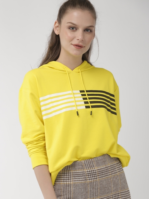

Tommy Hilfiger Women Yellow & White Striped Lightweight Hooded Sweatshirt