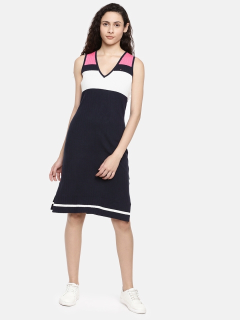 

Tommy Hilfiger Women Navy Blue & White Colourblocked Sheath Dress