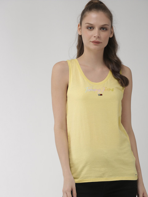

Tommy Hilfiger Women Yellow Solid Tank Pure Cotton Top
