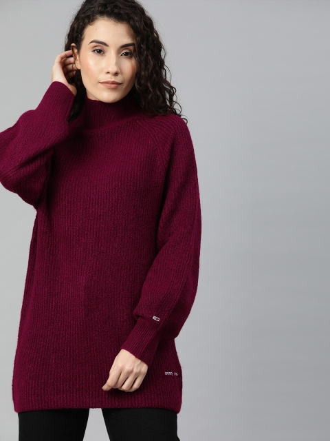 

Tommy Hilfiger Women Burgundy Ribbed Longline Sweater