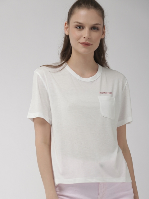 

Tommy Hilfiger Women White Solid Round Neck T-shirt