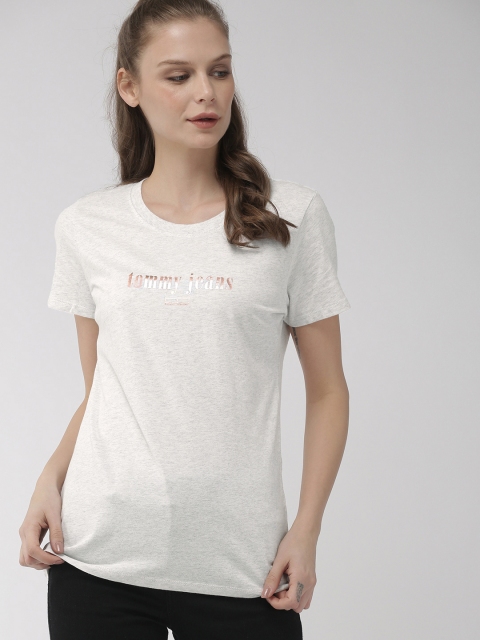 

Tommy Hilfiger Women Grey Melange Solid Slim Fit Round Neck T-shirt