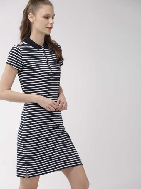 

Tommy Hilfiger Women Navy Blue & White Knitted T-shirt Dress
