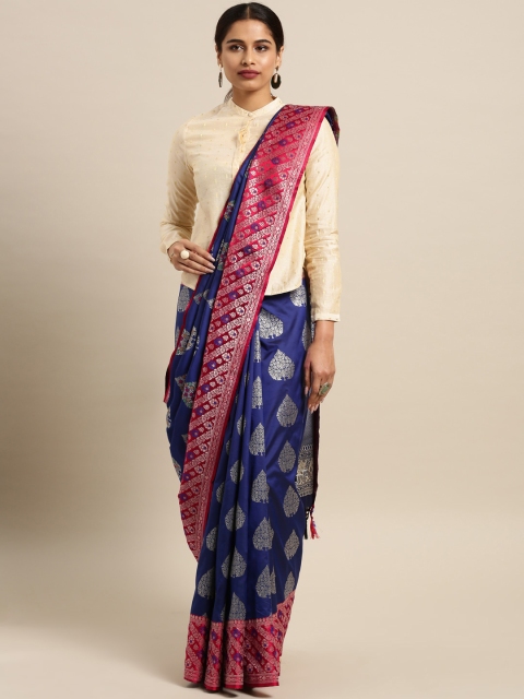 

Varkala Silk Sarees Blue Silk Blend Woven Design Kanjeevaram Saree