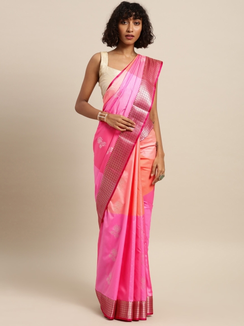 

Varkala Silk Sarees Pink & Peach Silk Blend Woven Design Kanjeevaram Saree