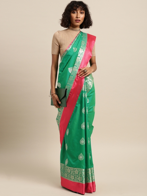 

Varkala Silk Sarees Green & Pink Silk Blend Woven Design Kanjeevaram Saree