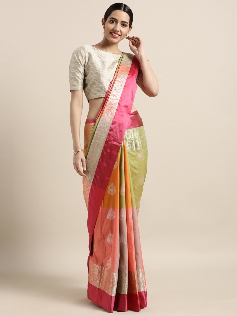 

Varkala Silk Sarees Multicoloured Silk Blend Woven Design Kanjeevaram Saree, Multi